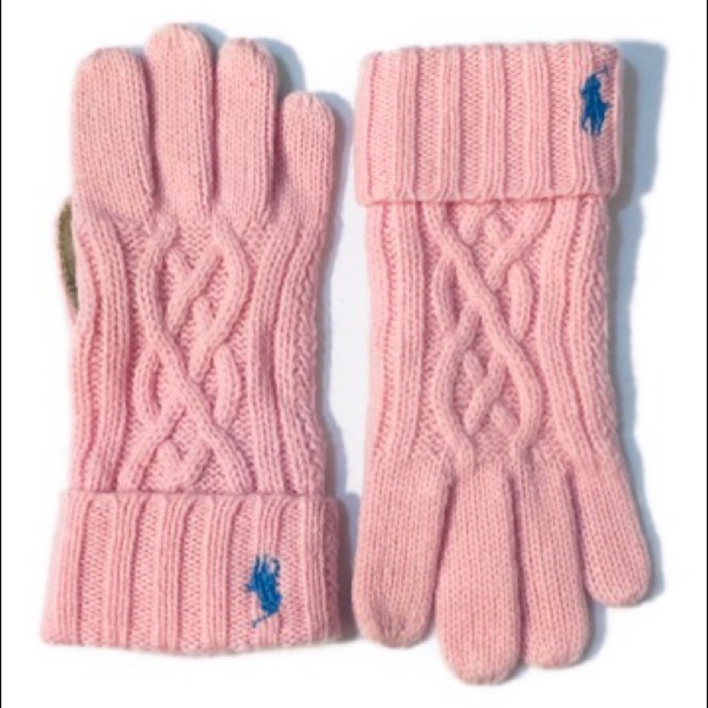 Ralph Lauren Girls Pink Knit Wool Gloves